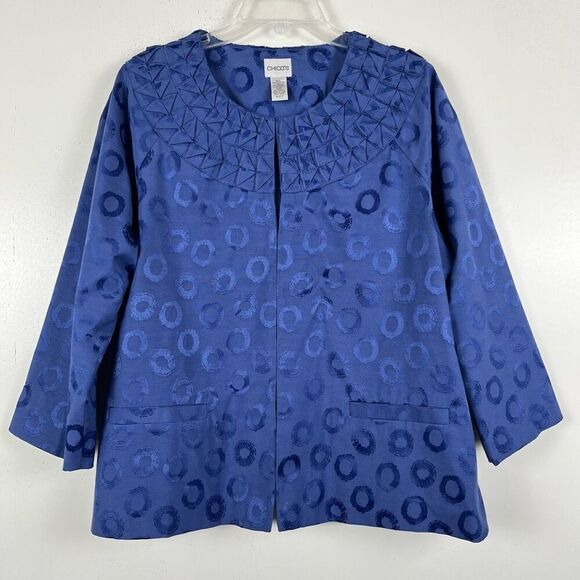 Chico's Lagenlook Dressy Jacket Womens XL Size 3 Circles Pattern Ornate Neckline - Picture 1 of 10
